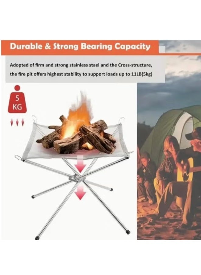 42cm Portable Folding Steel Mesh Camping Fire Pit - Durable Stainless Steel Wood Burning Bonfire Rack with Carrying Bag for Outdoor Adventures - Image 4